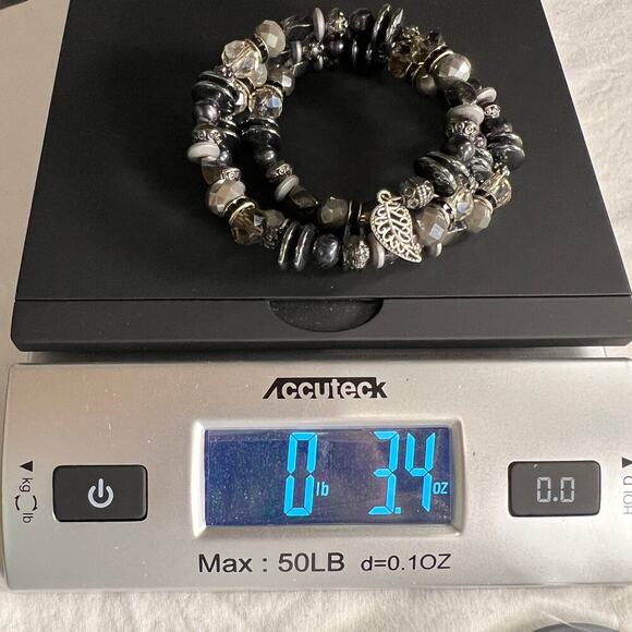 Handmade Beaded Coil Bracelet Mixed Metals and Glass Black Hematite Style - Picture 8 of 8